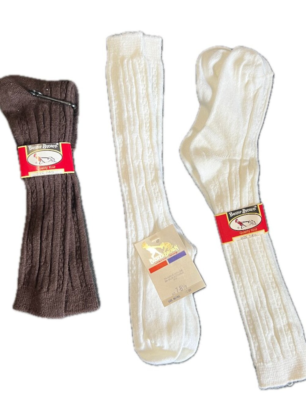 3 Pairs Vintage Buster Brown Quality Knit Socks Kids Size 7-8.5 Made In USA